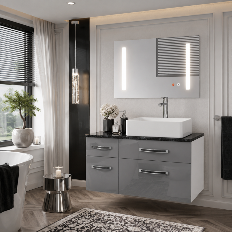 Koupelnový nábytek Belini Premium Full Version šedý lesk Euphoria Výrobce EUP P 90L/0/W/S/0/BK/MB 