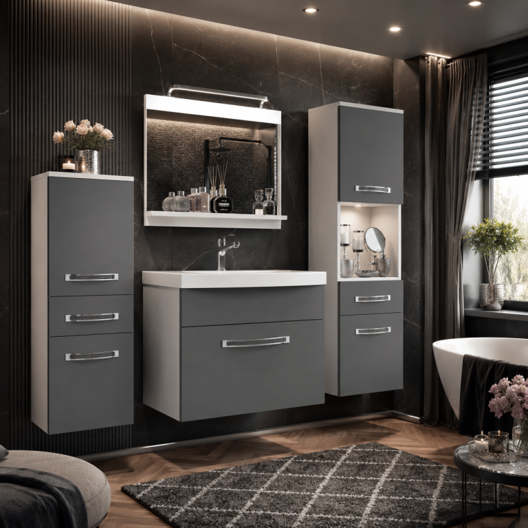 Koupelnový nábytek Belini Premium Full Version šedý mat
+ umyvadlo + zrcadlo + LED osvětlení Glamour 79 Výrobce GLA M 5/0/W/SR/0/MB/PP
