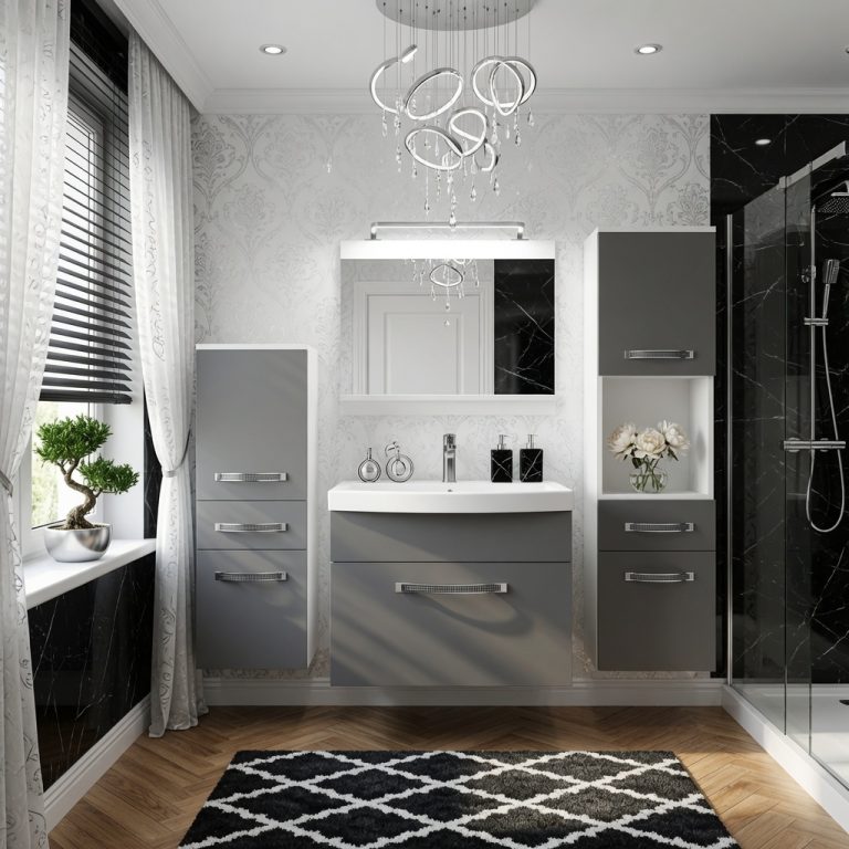 Koupelnový nábytek Belini Premium Full Version šedý mat
+ umyvadlo + zrcadlo + LED osvětlení Glamour 79 Výrobce GLA M 5/0/W/SR/0/MB/PP
