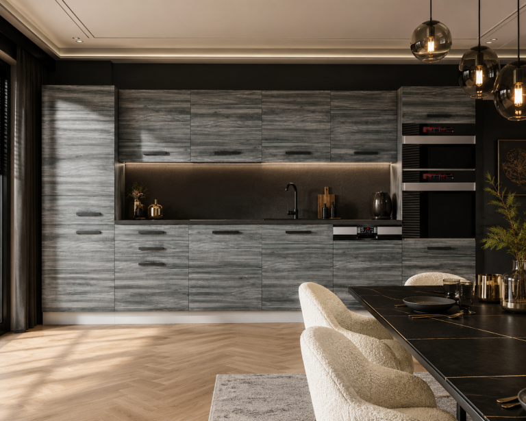 Kuchyňská linka Belini Premium Full Version 360 cm šedý antracit Glamour Wood s pracovní deskou NAOMI Výrobce TOR NAOMI/0/WT/GW/B/B1