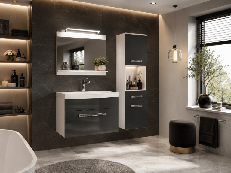 Koupelnový nábytek Belini Premium Full Version šedý lesk
+ umyvadlo + zrcadlo + LED osvětlení Glamour 45 Výrobce GLA P 3/0/W/S/0/MB/PP
