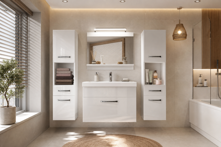 Koupelnový nábytek Belini Premium Full Version bílý lesk + umyvadlo + zrcadlo + LED osvětlení Glamour 100 Výrobce GLA P 6/0/W/W/0/MB/PP
