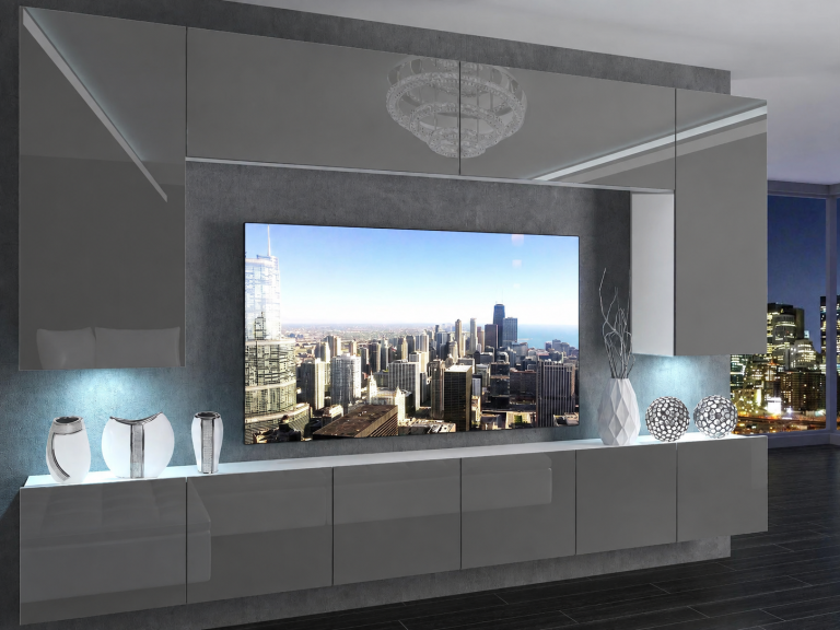 Obývací stěna 300 cm TV/RTV šedý lesk Výrobce IMP 2/5/W/S/0/0