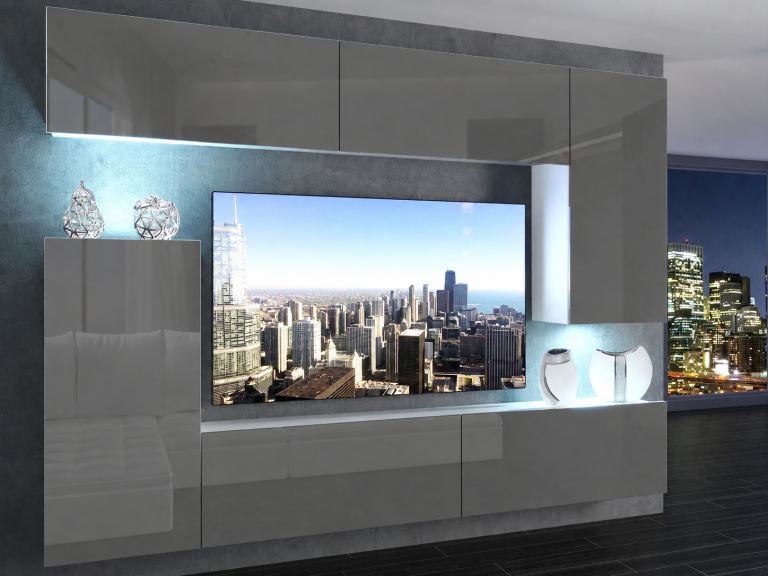 Obývací stěna 250 cm TV/RTV šedý lesk Výrobce IMP 8/5/W/S/0/0