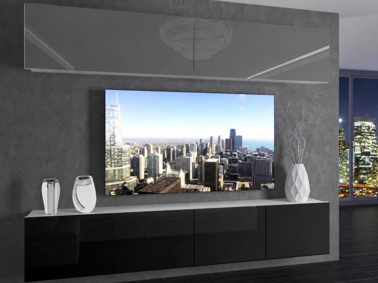 Obývací stěna 200 cm TV/RTV šedý lesk černý lesk Výrobce IMP 6/5/W/SB/0/0
