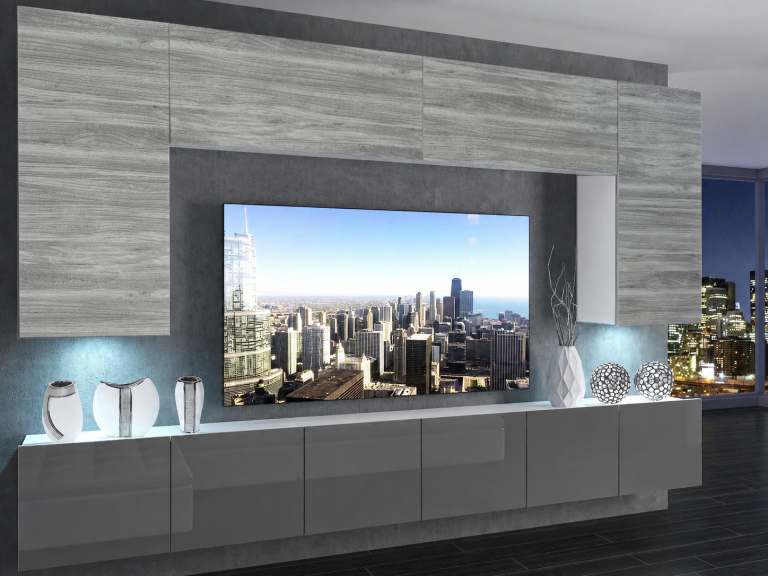 Obývací stěna 300 cm TV/RTV šedý antracit grafitový lesk Výrobce IMP 2/5/W/GW1S/0/0