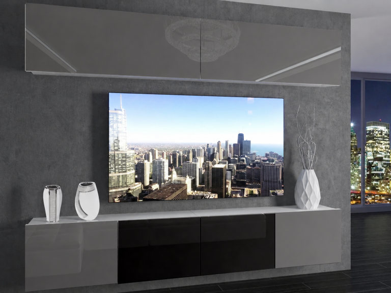 Obývací stěna 200 cm TV/RTV šedá černá lesk Výrobce IMP 6/5/W/SSBS/0/0