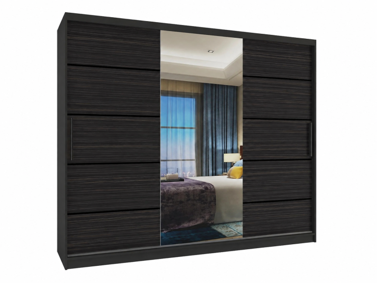 Posuvná skříň 232 cm PREMIUM SE ZÁSUVKAMI černá tmavý eben MBP SZP8/0/1B/2HK1L/0/KLP