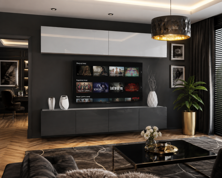 Obývací stěna 200 cm TV/RTV bílý lesk šedý lesk Výrobce IMP 6/5/W/WS/0/0