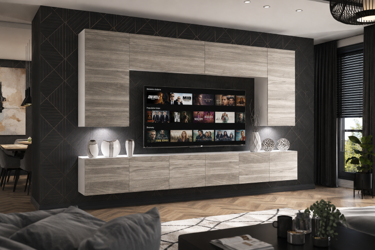 Obývací stěna 300 cm Belini šedý antracit Glamour Wood Imperium 2 Výrobce IMP 2/5/W/GW1/0/0