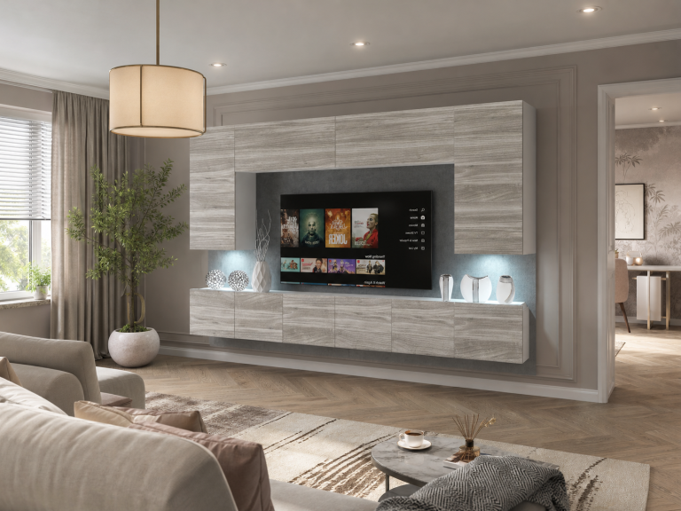Obývací stěna 300 cm Belini šedý antracit Glamour Wood Imperium 2 Výrobce IMP 2/5/W/GW1/0/0