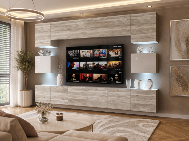 Obývací stěna 300 cm Belini šedý antracit Glamour Wood / bílý lesk Imperium 3 Výrobce IMP 3/5/W/GW1WGW1/0/0