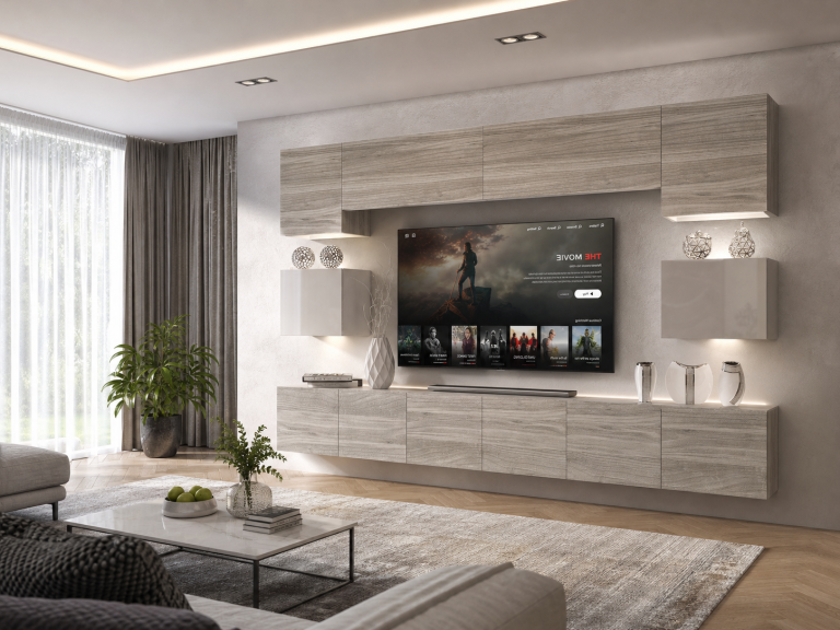 Obývací stěna 300 cm Belini šedý antracit Glamour Wood / bílý lesk Imperium 3 Výrobce IMP 3/5/W/GW1WGW1/0/0