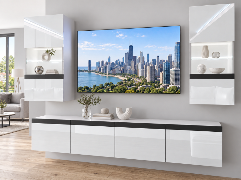 Obývací stěna Prestige 200 cm TV/RTV bílá lesk Výrobce IMP P Keanu 7/5/W/W/0/0/CM