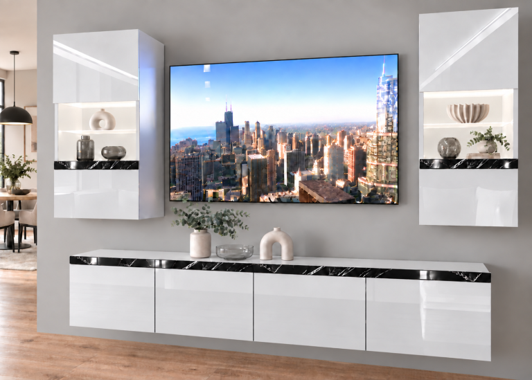 Obývací stěna Prestige 200 cm TV/RTV bílá lesk Výrobce IMP P Keanu 7/5/W/W/0/0/CS