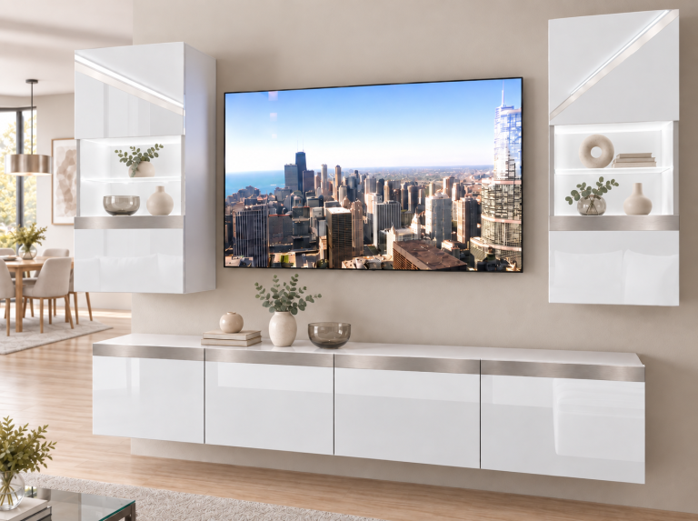 Obývací stěna Prestige 200 cm TV/RTV bílá lesk Výrobce IMP P Keanu 7/5/W/W/0/0/SL