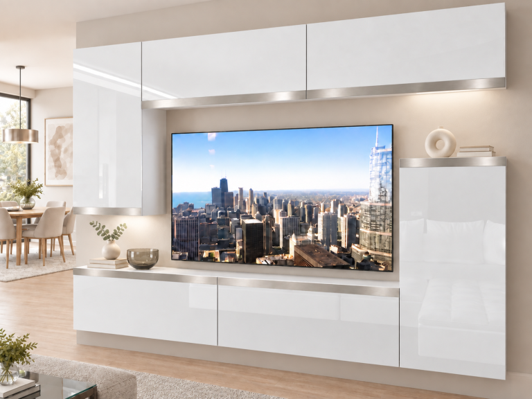 Obývací stěna Prestige 250 cm TV/RTV bílá lesk Výrobce IMP P Woody 8/5/W/W/0/0/SL