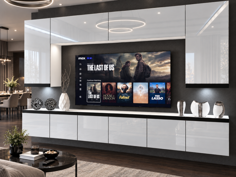 Obývací stěna Prestige 300 cm TV/RTV bílá lesk Výrobce IMP P Monroe 2/5/W/W/0/0/CM