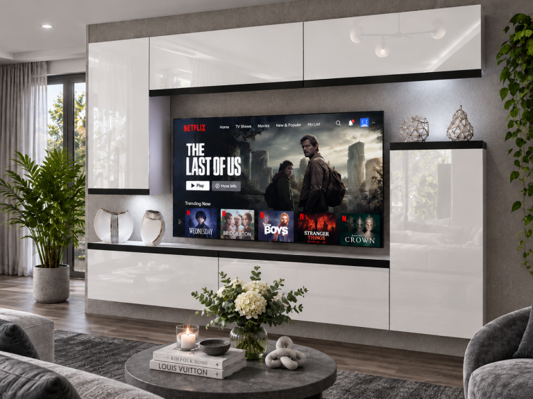 Obývací stěna Prestige 250 cm TV/RTV bílá lesk Výrobce IMP P Woody 8/5/W/W/0/0/CM