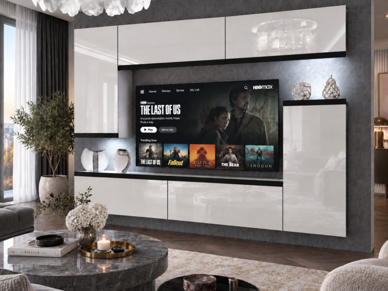 Obývací stěna Prestige 250 cm TV/RTV bílá lesk Výrobce IMP P Woody 8/5/W/W/0/0/CM