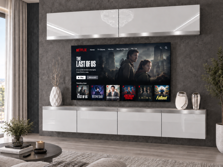 Obývací stěna Prestige 200 cm TV/RTV bílá lesk Výrobce IMP P Brando 6/5/W/W/0/0/SL