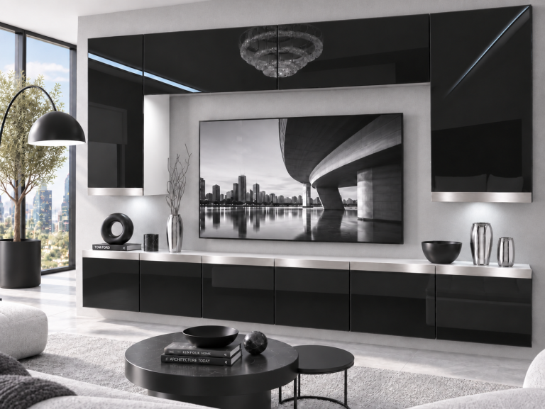 Obývací stěna Prestige 300 cm TV/RTV černá lesk Výrobce IMP P Monroe 2/5/W/B/0/0/SL