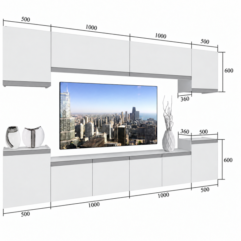Obývací stěna Prestige 300 cm TV/RTV šedá lesk Výrobce IMP P Hepburn 4/5/W/S/0/0/CM
