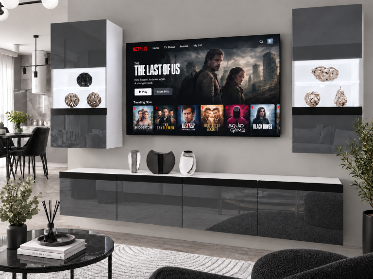 Obývací stěna Prestige 200 cm TV/RTV šedá lesk Výrobce IMP P Keanu 7/5/W/S/0/0/CM