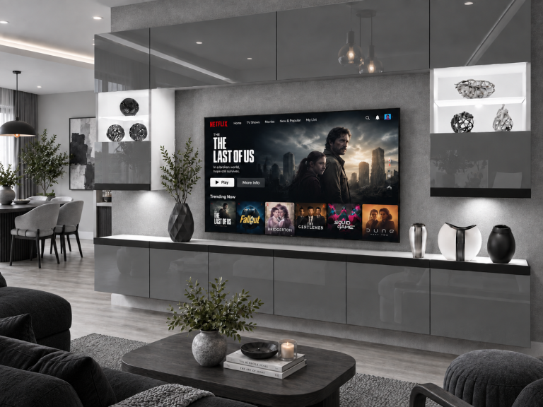 Obývací stěna Prestige 300 cm TV/RTV šedá lesk Výrobce IMP P1 Nolan 1/5/W/S/0/0/CM