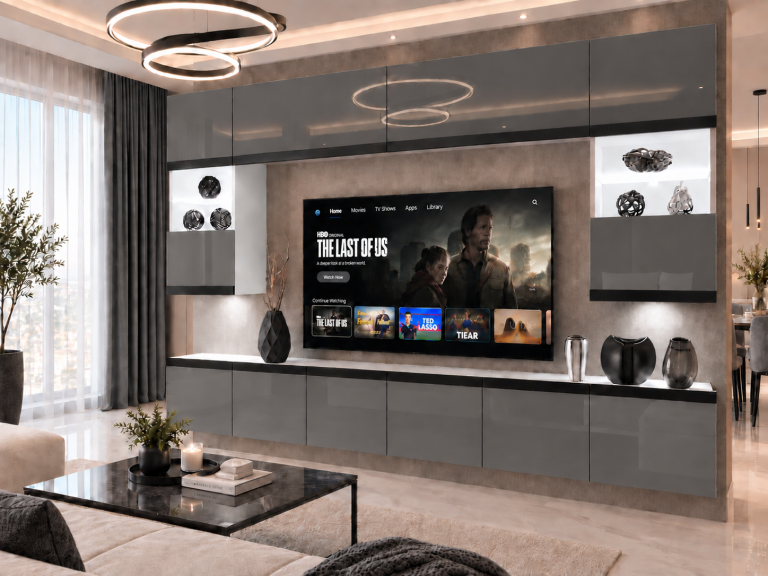 Obývací stěna Prestige 300 cm TV/RTV šedá lesk Výrobce IMP P2 Nolan 1/5/W/S/0/0/CM