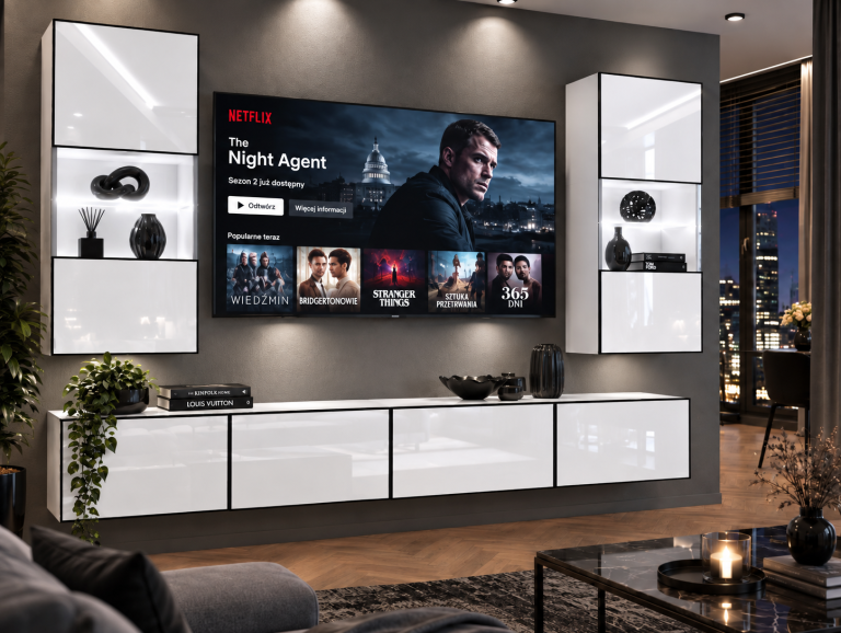 Obývací stěna Linea 200 cm TV/RTV bílá lesk Výrobce IMP L Keanu 7/5/W/W/0/0