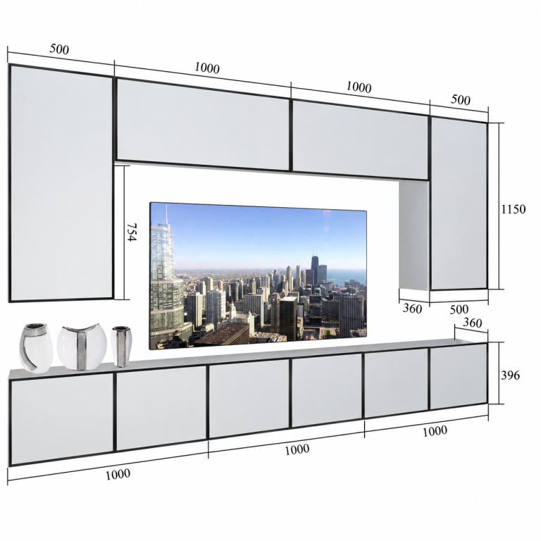 Obývací stěna Linea 300 cm TV/RTV bílá lesk Výrobce IMP L Monroe 2/5/W/W/0/0