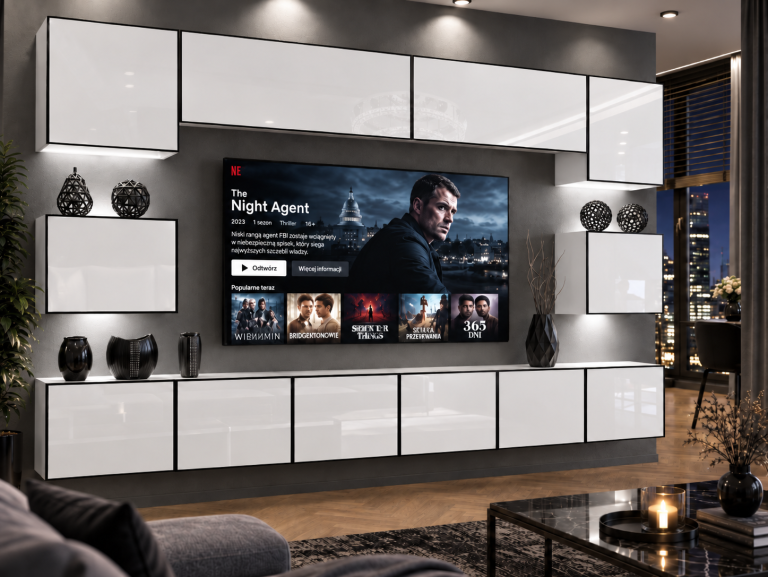 Obývací stěna Linea 300 cm TV/RTV bílá lesk Výrobce IMP L Tarantino 3/5/W/W/0/0