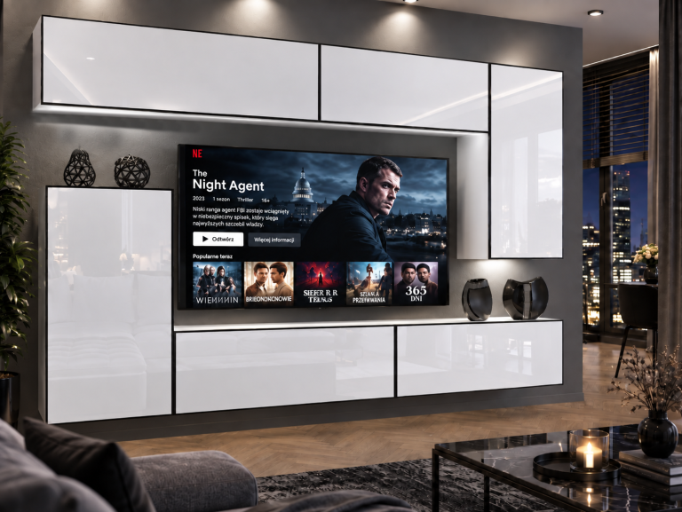 Obývací stěna Linea 250 cm TV/RTV bílá lesk Výrobce IMP L Woody 8/5/W/W/0/0