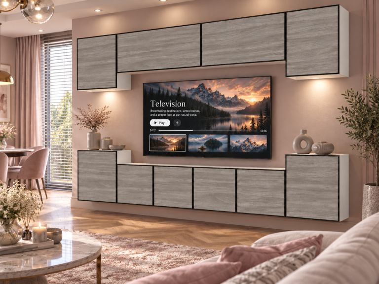 Obývací stěna Linea 300 cm TV/RTV šedý antracit grafitový Výrobce IMP L Hepburn 4/5/W/GW1/0/0