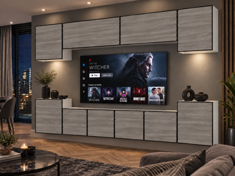 Obývací stěna Linea 300 cm TV/RTV šedý antracit grafitový Výrobce IMP L Hepburn 4/5/W/GW1/0/0