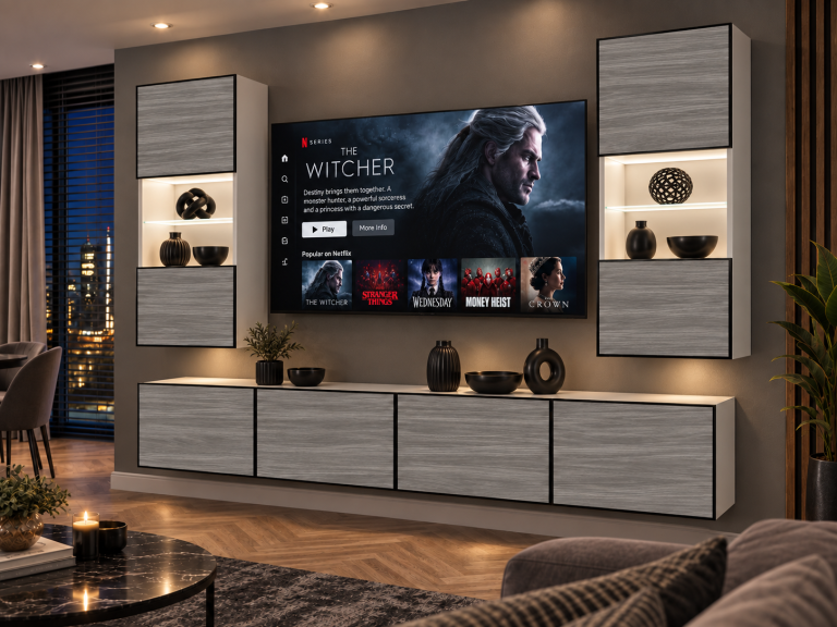Obývací stěna Linea 200 cm TV/RTV šedá antracit grafitová Výrobce IMP L Keanu 7/5/W/GW1/0/0