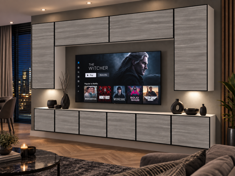 Obývací stěna Linea 300 cm TV/RTV šedý antracit grafitový Výrobce IMP L Monroe 2/5/W/GW1/0/0
