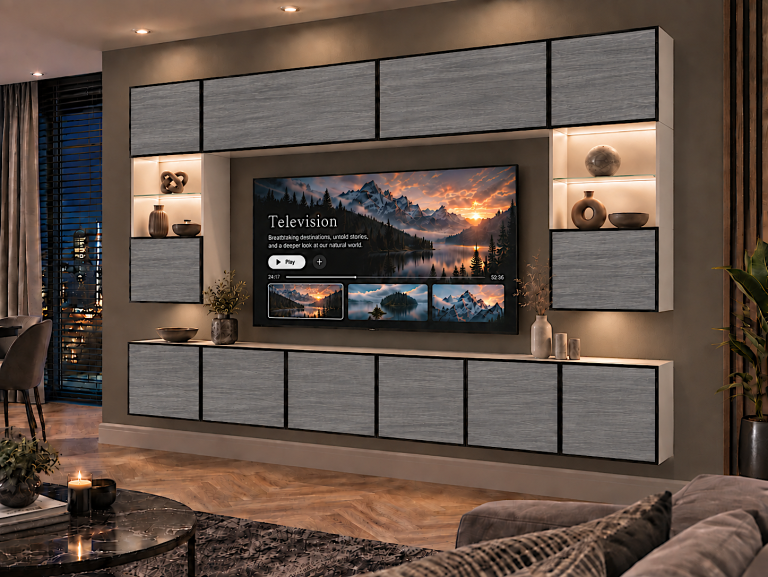 Obývací stěna Linea 300 cm TV/RTV šedý antracit grafitový Výrobce IMP L Nolan 1/5/W/GW1/0/0