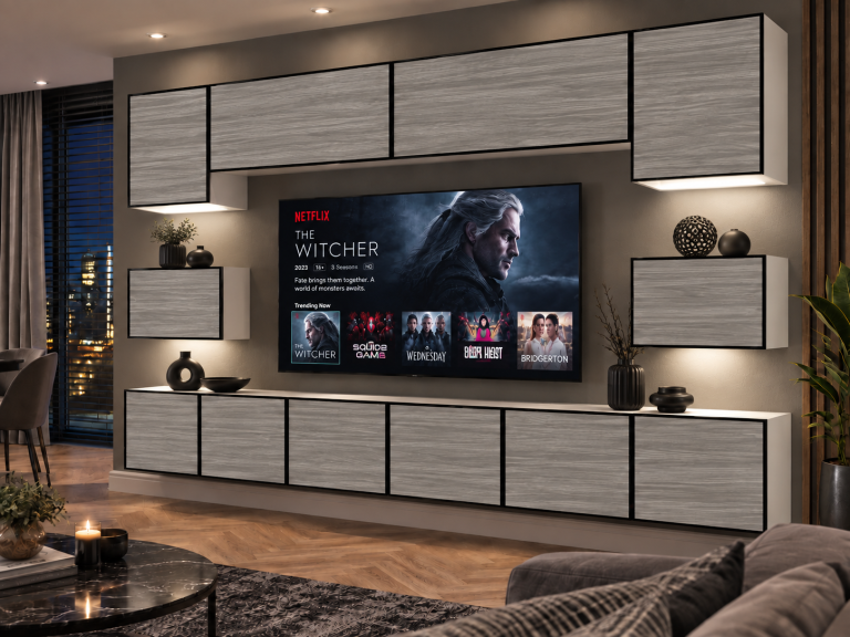 Obývací stěna Linea 300 cm TV/RTV šedý antracit grafitový Výrobce IMP L Tarantino 3/5/W/GW1/0/0
