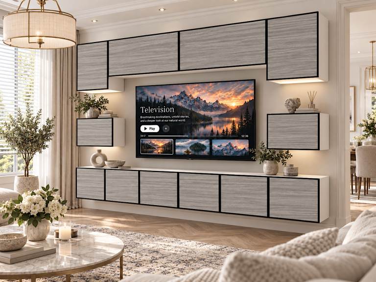 Obývací stěna Linea 300 cm TV/RTV šedý antracit grafitový Výrobce IMP L Tarantino 3/5/W/GW1/0/0