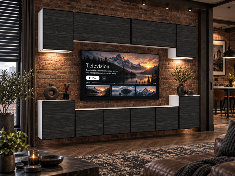 Obývací stěna Linea 300 cm TV/RTV černá eben Výrobce IMP L Hepburn 4/5/W/HK/0/0