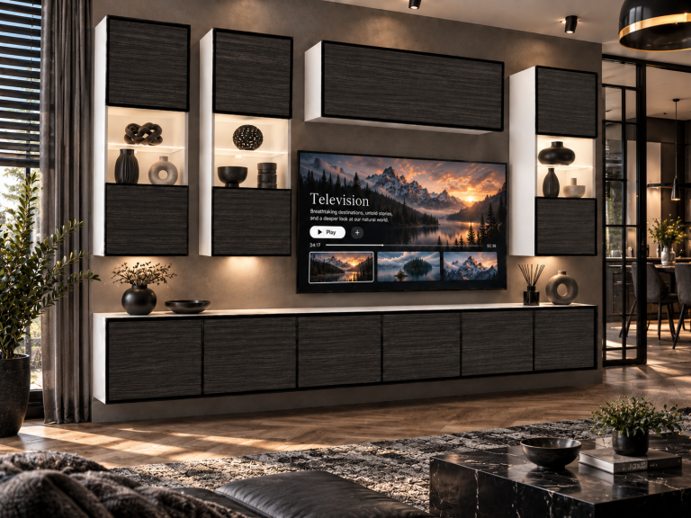 Obývací stěna Linea 300 cm TV/RTV černá eben Výrobce IMP L Pacino 5/5/W/HK/0/0
