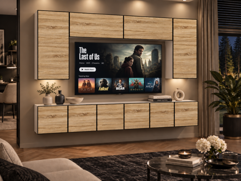 Obývací stěna Linea 300 cm TV/RTV dubová dub wotan dub sonoma Výrobce IMP L Monroe 2/5/W/DS/0/0
