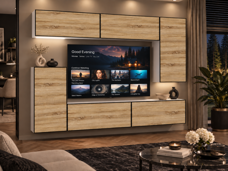 Obývací stěna Linea 250 cm TV/RTV dubová dub wotan dub sonoma Výrobce IMP L Woody 8/5/W/DS/0/0