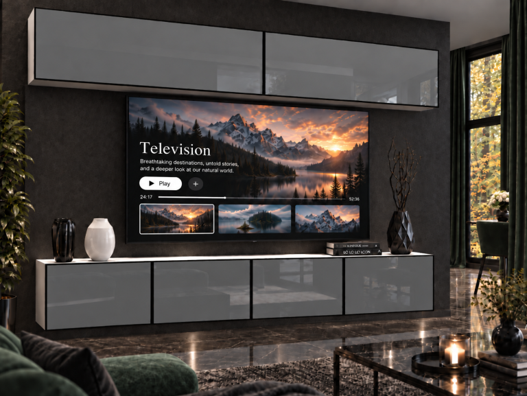 Obývací stěna Linea 200 cm TV/RTV šedá lesk Výrobce IMP L Brando 6/5/W/S/0/0