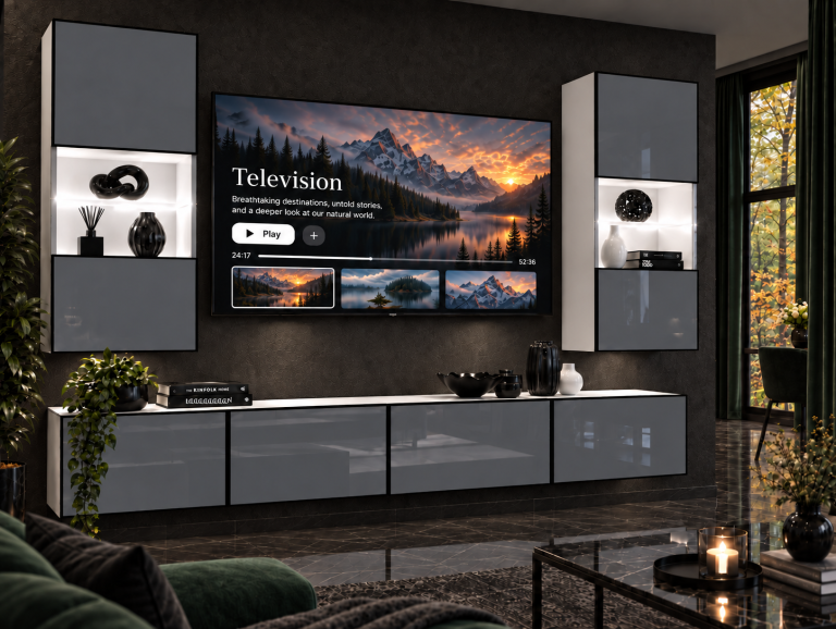 Obývací stěna Linea 200 cm TV/RTV šedá lesk Výrobce IMP L Keanu 7/5/W/S/0/0