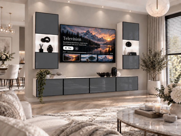 Obývací stěna Linea 200 cm TV/RTV šedá lesk Výrobce IMP L Keanu 7/5/W/S/0/0
