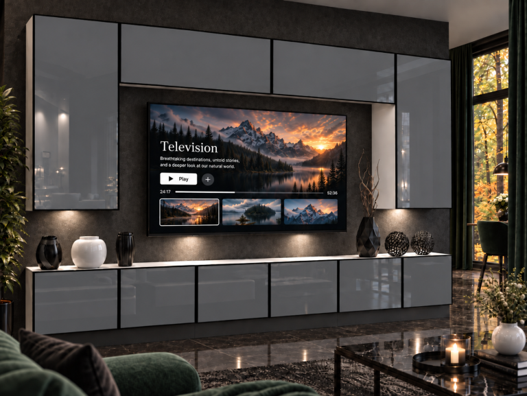 Obývací stěna Linea 300 cm TV/RTV šedá lesk Výrobce IMP L Monroe 2/5/W/S/0/0