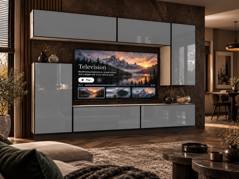 Obývací stěna Linea 250 cm TV/RTV šedá lesk Výrobce IMP L Woody 8/5/W/S/0/0
